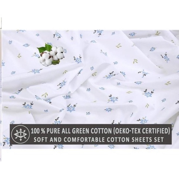 100% Cotton Breathable Cooling Bed Sheets Set Floral Print...